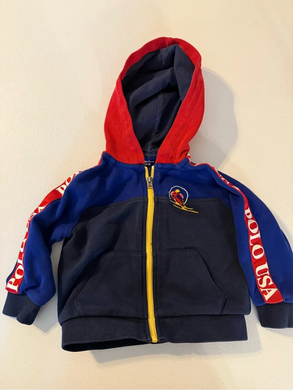 Polo Ralph Lauren Jacket Boys 12 Months Blue Red Full Zip Hooded Ski Polo USA